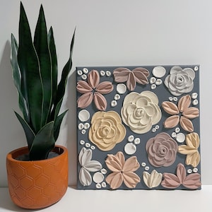 Neutrals Handmade Art Painting, Gray 3D Wall Art, Beige & Brown 3D Textured Flower Painting, Bedroom/Livingroom Wall Decor, Minimalist Art