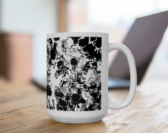 Black and White Floral Ceramic Mug | Modern Art Coffee Cup