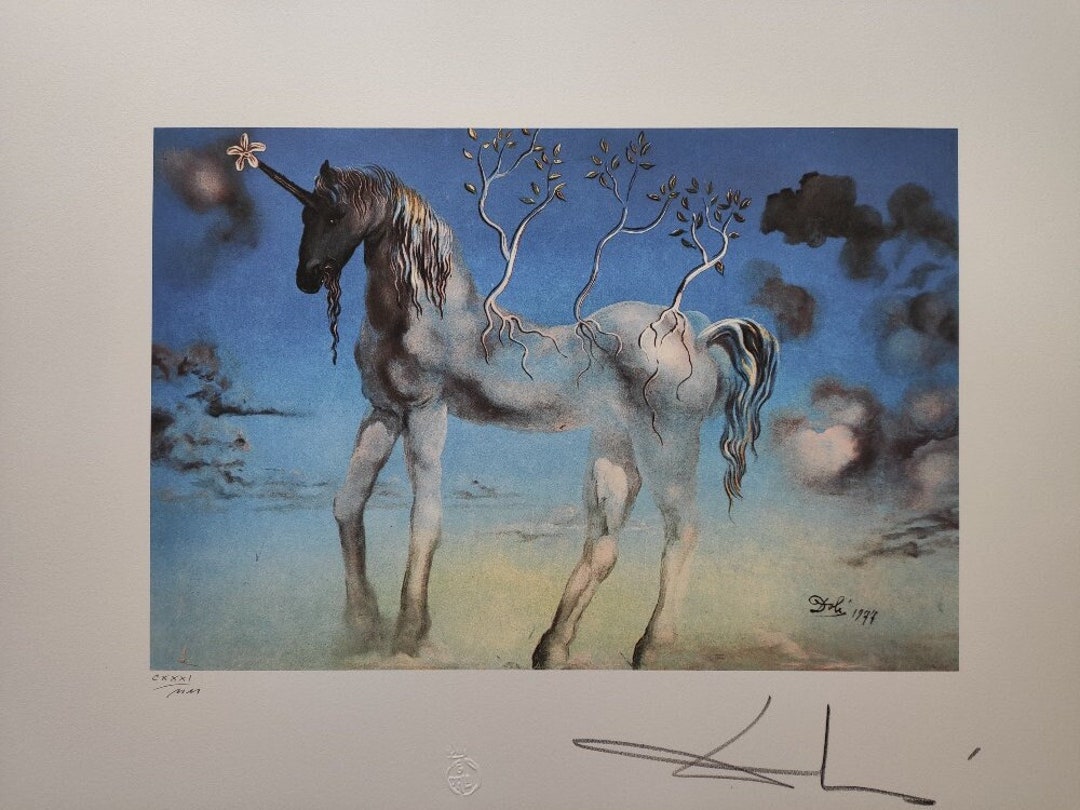 Salvador Dalí Hand Signed Lithograph THE HAPPY UNICORN dali Unicorn ...