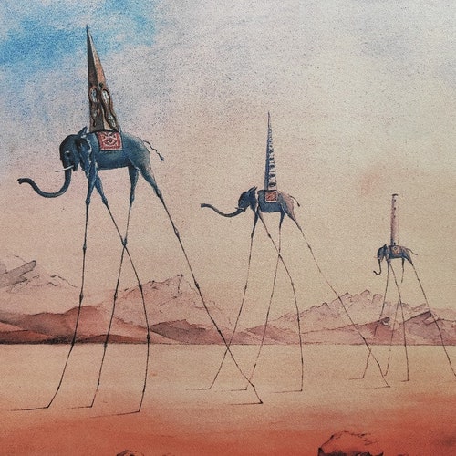 Salvador Dali Signed Lithograph - ELEPHANTS GIRAFFE - Salvador Dali Elephants, Dali Painting, Salvador Dali Wall Art) - .br Salvador Dali Signed Lithograph - ELEPHANTS GIRAFFE - Salvador Dali Elephants, Dali Painting, Salvador Dali Wall Art) - .br