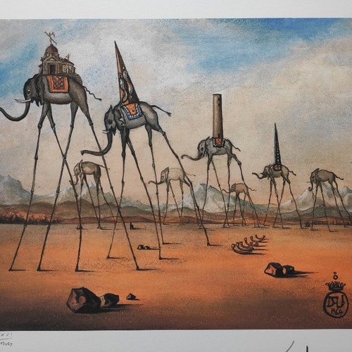 Salvador Dali Signed Lithograph - ELEPHANTS GIRAFFE - Salvador Dali Elephants, Dali Painting, Salvador Dali Wall Art) .br Salvador Dali Signed Lithograph - ELEPHANTS GIRAFFE - Salvador Dali Elephants, Dali Painting, Salvador Dali Wall Art) .br