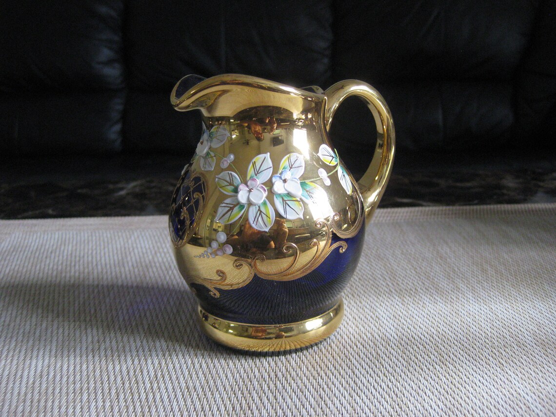 Cobalt Blue Glass Tea Set hand painted by 24K gold with enamel Etsy