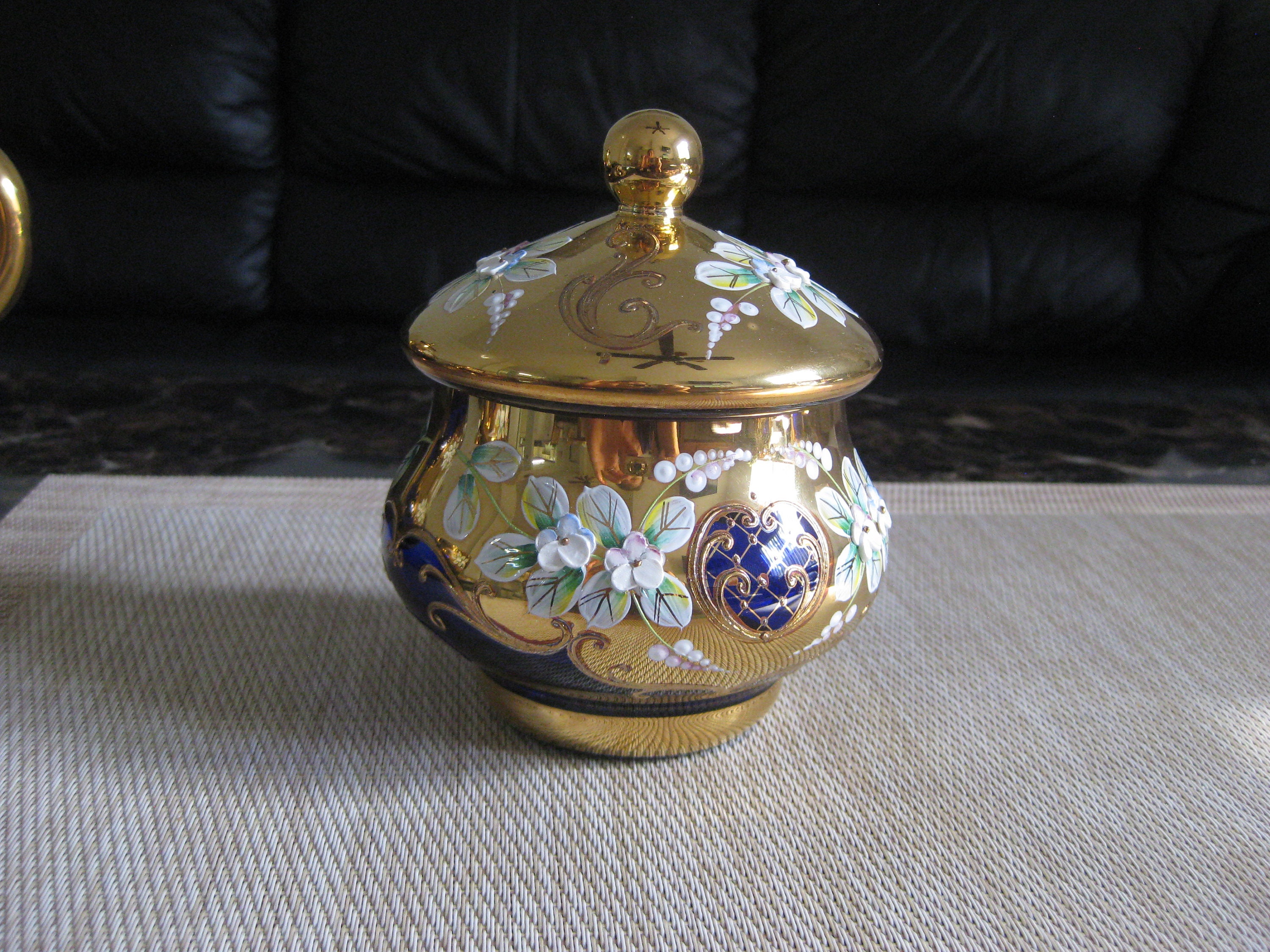 Cobalt Blue Glass Tea Set hand painted by 24K gold with enamel Etsy