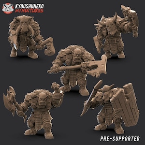 Black Orc Warriors | Orc Fighter with Shield Axe | Kyoushuneko | Unpainted Resin Model 30mm scale Wargaming Fantasy D&D Orc miniatures |