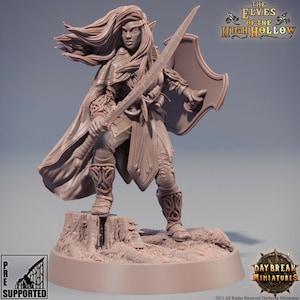 Elfe mit Schwert Merlo | Kriegerin Elfe | Tagesanbruch Miniaturen | Tabletop Kriegsspiele RPG DnD Fantasy Elfen Miniaturen | D&D Elfe |