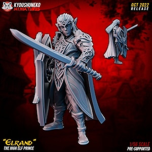 Elfenkönig mit Schwert und Schild | Elfe Ritter Kriegerin | Tabletop RPG DnD Fantasy Elfen Miniaturen | DnD Fantasy Elfen | Kyoushuneko | Elfe |
