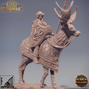 Mounted Elf Marra on Deer | Female Elf Warrior with Spear and Shield | Tabletop Wargames RPG DnD Fantasy Elf Miniatures | DnD Elf |