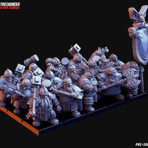 Dwarf Hammerman x18 with Command Group | Dwarven Army Infantry | 30mm scale | Fantasy | RPG | 3d Printed Tabletop Wargames | DnD Dwarf |