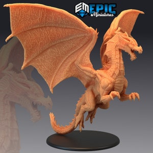 Drago rosso adulto in miniatura epico / Miniature in scala 28 mm / Collezione Savage Mountains / Miniatura di dimensioni enormi