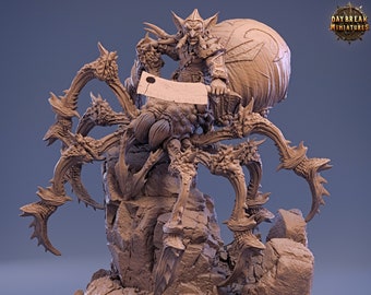 Goblin Raoul on Spider | Mounted Goblin Warrior Fighter | Unpainted Resin 32mm scale Tabletop Wargaming Fantasy RPGs D&D Goblin Miniature