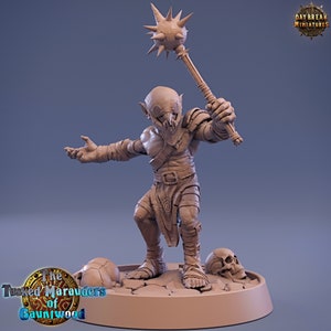 Goblin Raug with Mace | Goblin Warrior Fighter | Unpainted Resin Model 32mm scale Tabletop Wargaming Fantasy RPGs D&D Goblin Miniature