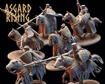 Lanceiros de Cavalaria Pesada | Bando de Cavaleiros Medievais | Cavaleiros de Lança e Escudo RPG de Mesa de Guerra Fantasia D&D Miniatura |