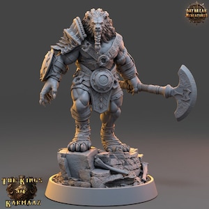 Daybreak Miniatures King Emmering | 32mm scale Miniatures | Kings of Karmaaz | Beastmen | Half Lion Human | Tabletop Fantasy Wargaming |