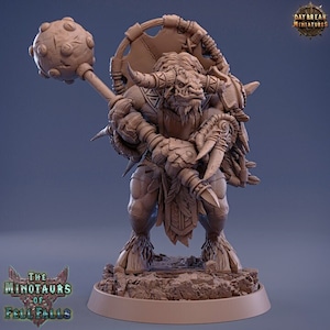 Minotaur Mercury Redflood | Daybreak Miniatures | Beastmen | Horned Minotaur with Mace | Wargaming RPG Fantasy D&D Creature Beast