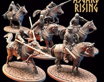 Medieval Cavalry Knights Unit | Warband | Tabletop Wargaming Role Play Fantasy D&D Knight Miniature | Spear Sword Shield Armor |