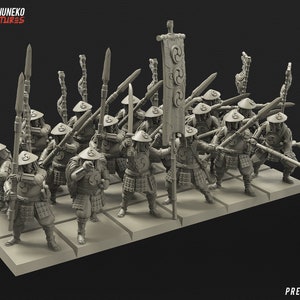Japanese Ashigaru Spearmen Unit 18x | Kyoushuneko Miniatures | 30mm scale | Infantry Unit | DnD | Tabletop Wargaming feudal resin miniatures