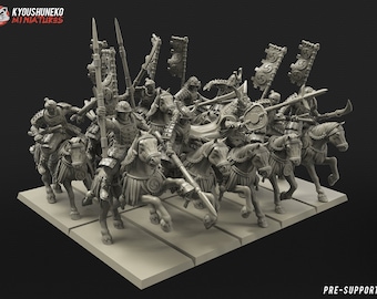 Samurai Miniature Japanese Lance Cavalry Figures - Kensei Test of Honour Feudal Wargaming Minis for Tabletop Games - Kyoushuneko Miniatures