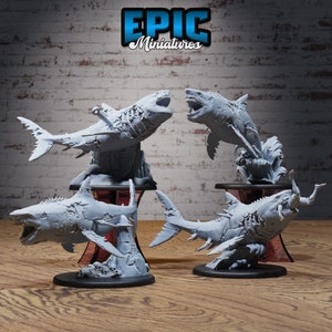 Zombie Shark 4x - Epic Miniatures - Pirate Scourge - 28mm Scale Undead Sea Monster Skeleton - Dungeons and Dragons Miniatures