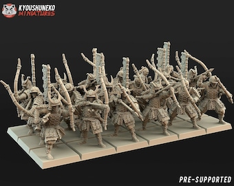 Japanese Samurai Bowmen Unit x18  | Kyoushuneko Miniatures | 30mm scale | Infantry Unit | DnD | Tabletop Wargaming feudal resin miniatures