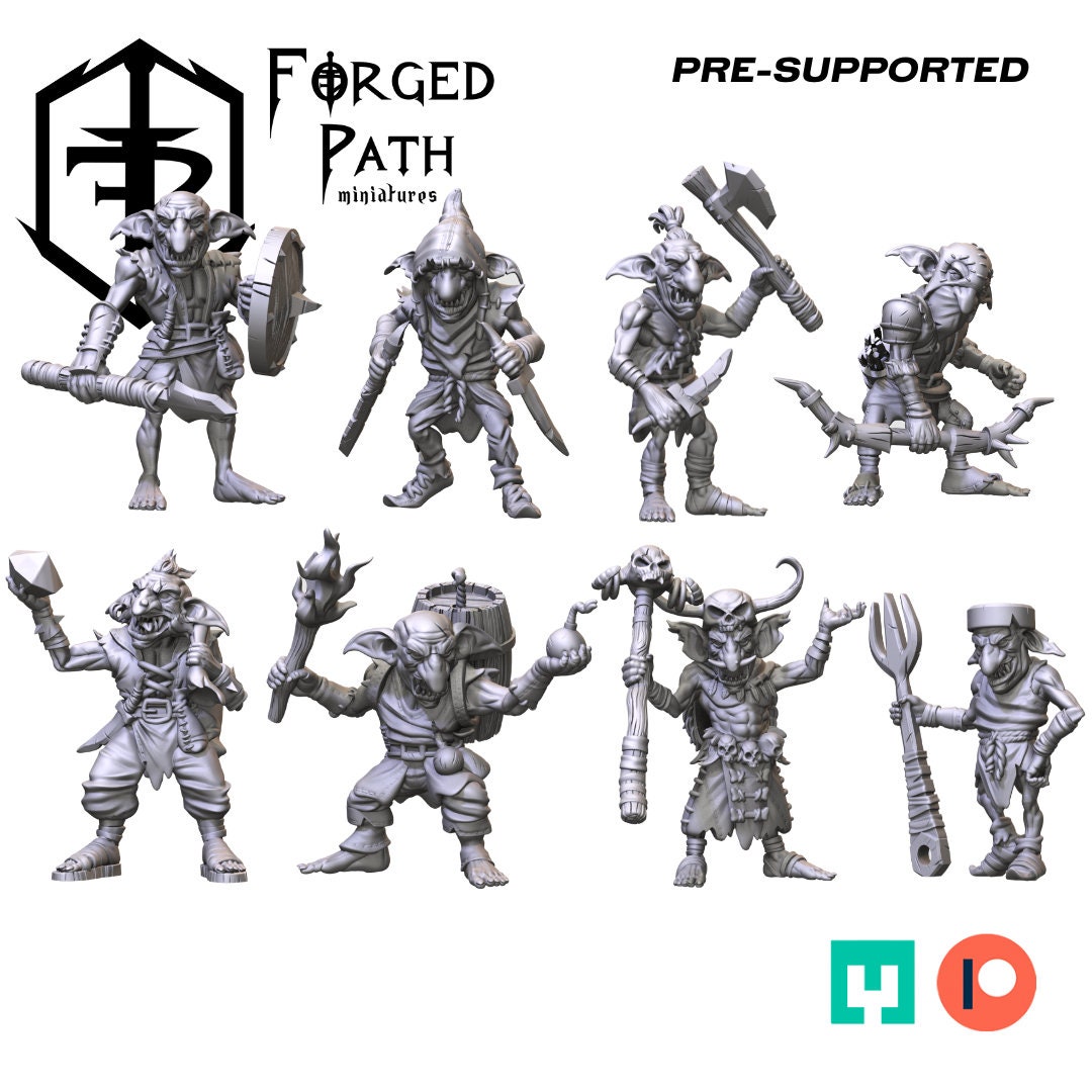Set De 4 Miniaturas De Goblin Impresas En 3D Para Juegos De Mesa | Escala 28-32 Mm Con Bases Redondas De 25 Mm | Resina De Alta Calidad Sin Pintar | Ideal Para DnD, Pathfinder Y TTRPG | Regalo Para Rol
