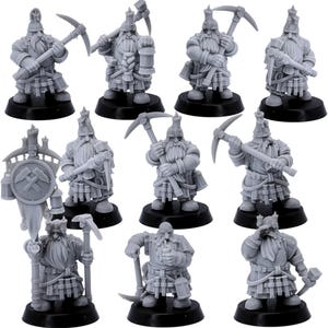 Dwarf Miner Miniature Set – 10 Fantasy Dwarf Figures | 32mm Scale RPG & Wargaming Models | Highlands Miniatures Licensed