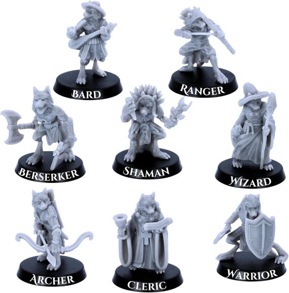 Set De 8 Figurines Fox Folk – Personnages Renards Anthropomorphes 28 Mm Pour DnD Et Wargames, Résine Non Peinte, Epic Miniatures