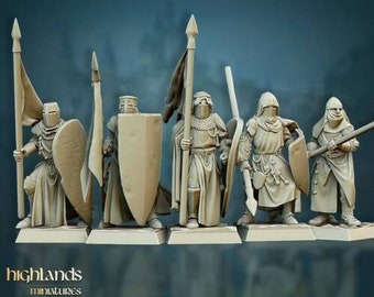 Crusader Knights | Medieval Warrior | Tabletop Wargaming Role Play Fantasy DND Miniature | 3d printed miniatures for gaming | Spear & Shield