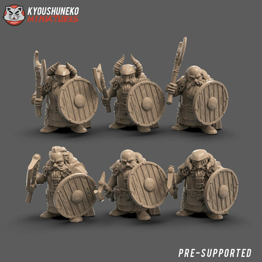 Dwarf Axe & Shield X6 | Dwarven Infantry | 3d Printed Tabletop
