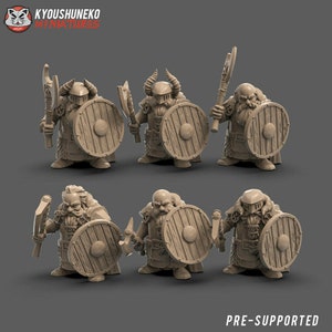 Dwarf Axe & Shield x6  | Dwarven Infantry | 3d Printed Tabletop Wargames Fantasy RPG DnD Dwarf Miniature | Dwarf Warrior | Kyoushuneko |