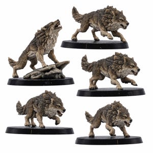 Dire Wolves Miniatureset – 5 Fantasy Wolf Monsters för bords-RPG:er | Skala 32 mm
