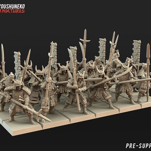 Japanese Samurai Spearmen Unit 18x | Kyoushuneko Miniatures | 30mm scale | Infantry Unit | DnD | Tabletop Wargaming feudal resin miniatures