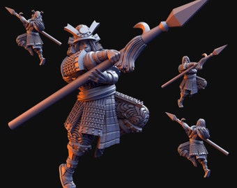 Miniatura de guerrera japonesa Onna Bushi / Samurái femenina del Japón feudal / Guerrera femenina con lanza / Miniatura de guerrera japonesa feudal para juegos de rol de fantasía DnD