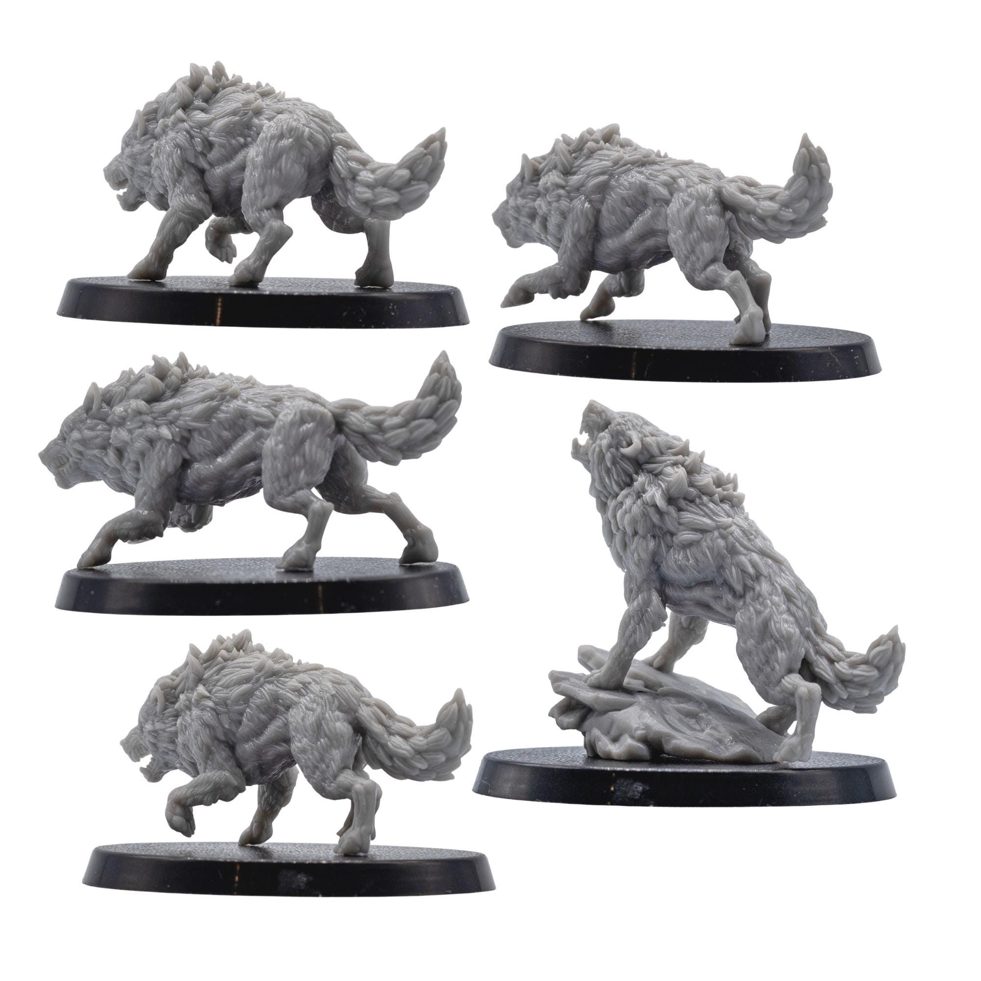 Wolves Miniatures Dire Wolves Miniatures Set – 5 Fantasy Wolf Monsters for Tabletop Rpgs ...