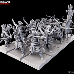 Archer Elf Warriors Infantry Unit with Command Group | Tabletop RPG D&D Fantasy Elf Miniatures | Elf Army | Elven | Kyoushuneko | Elf Bowmen