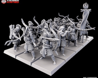 Archer Elf Warriors Infantry Unit with Command Group | Tabletop RPG D&D Fantasy Elf Miniatures | Elf Army | Elven | Kyoushuneko | Elf Bowmen