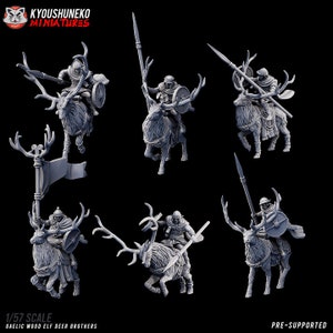 Gaelic Wood Elf Deer Brothers | Celtic Spearmen Elf | Wargames RPG D&D Fantasy Mounted Elf Miniature | Infantry Elf Warriors | Kyoushuneko