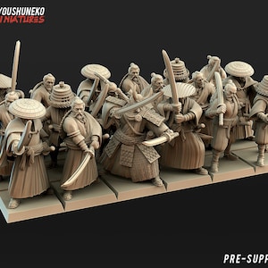 Japanese Samurai Ronin x18 | 30mm Scale Feudal Infantry | Kyoushuneko Miniatures | DnD & Tabletop Wargaming Resin Models