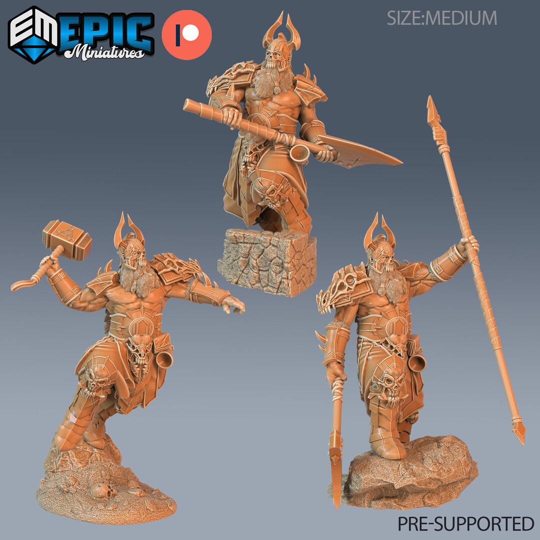 Epic Miniatures Viking Age X3 Viking Einherjar With Hammer Spear Axe 28mm Scale Tabletop
