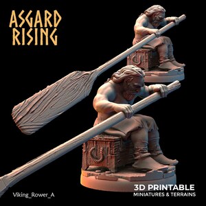 Viking Rower Miniatures Set – 3 Norse Longship Crew Models with Drakkar Deck Bases | 32mm Heroic Scale | Asgard Rising