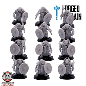 12x Dwarf Longbeards Unit with Axe and Shield Weapons, Kyoushuneko Miniatures, 30mm Scale Dwarves for Fantasy Tabletop RPGs, Dwarven Army