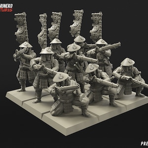 Japanese Ashigaru Musketmen Unit x9 | Kyoushuneko | Samurai Miniatures | Wargames Resin | Feudal Japan |