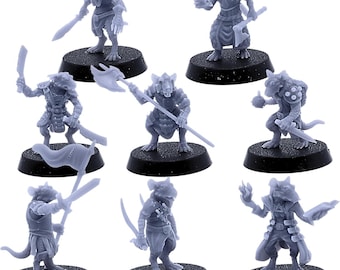 Rat Warriors Miniatures – Set of 8 Ratmen Figures | 28mm Scale Fantasy RPG Models | DnD, Pathfinder, Tabletop Wargaming | Epic Miniatures