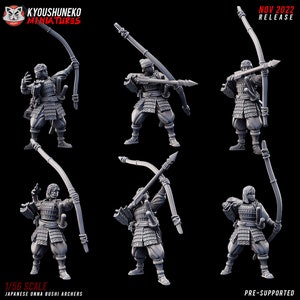 Japanischer Samurai Onna Bushi Bogenschützen | Kyoushuneko Miniaturen | Fußtruppen Einheit | D&D | Tabletop Wargaming Feudalharz Miniaturen | Eboshi