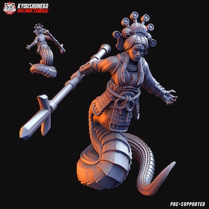 Japanese Female Naga Warrior | Kyoushuneko Miniatures | Half Human Half Serpent | DnD | Tabletop Wargaming feudal resin miniatures |