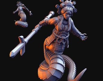 Japanese Female Naga Warrior | Kyoushuneko Miniatures | Half Human Half Serpent | DnD | Tabletop Wargaming feudal resin miniatures |