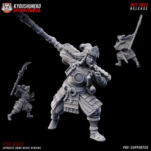 Japanerin Onna Bushi Heldin | Weiblicher Samurai-Krieger | Tabletop RPG D&D Fantasy Weibliche Miniatur | Kyoushuneko | Nahkampf | Feudalen Japan