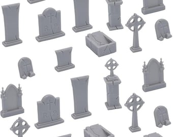 Cemetery Bundle – 28mm Tombstone & Gravestone Miniatures | RPG Scatter Terrain | Graveyard Fantasy Tabletop Scenery