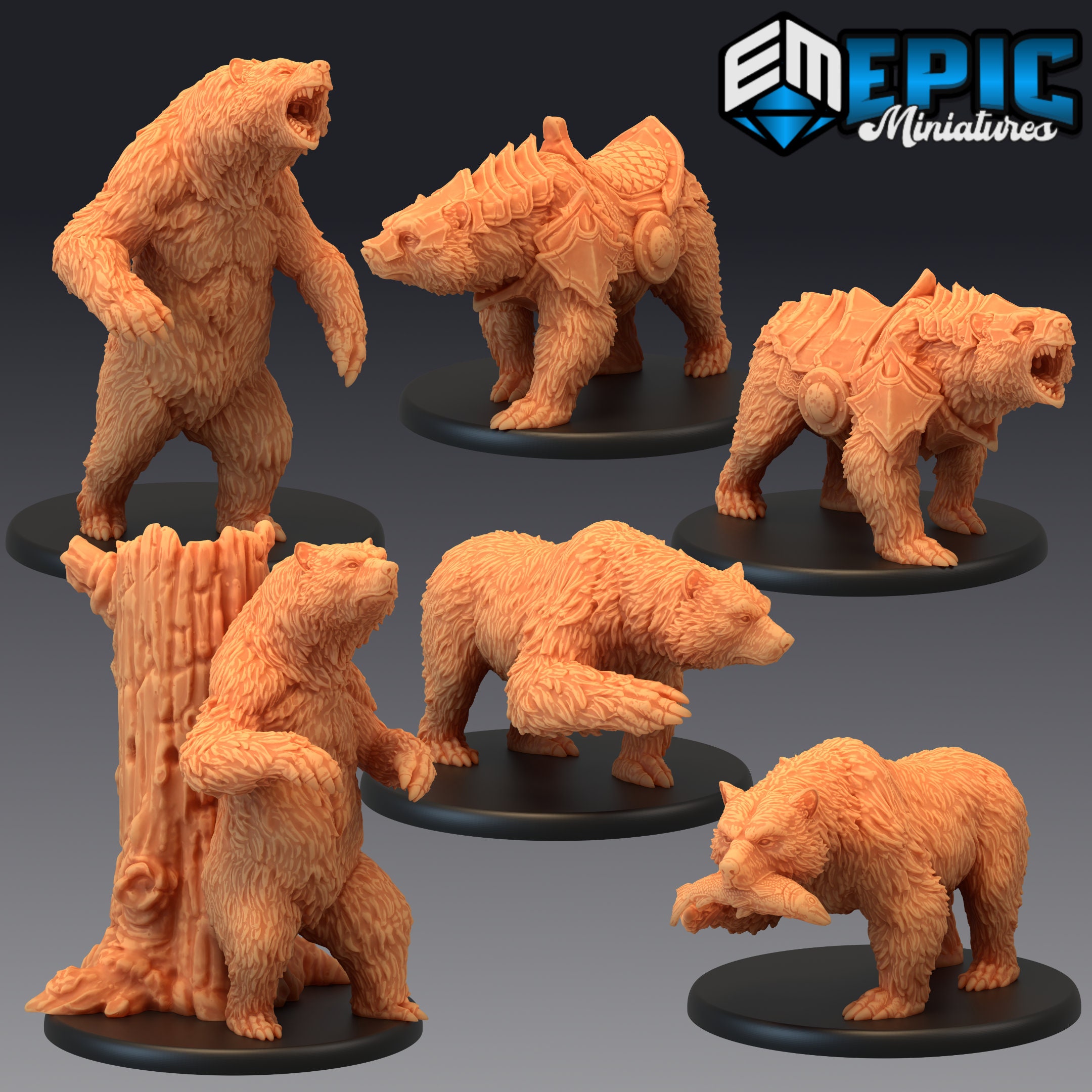 Grizzly Bear Miniatures – 6 Models | Epic Miniatures | 28mm Scale