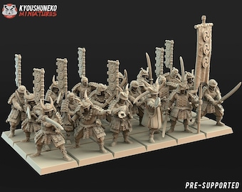 Japanese Samurai Swordsmen Unit – 18 Miniatures | Kyoushuneko Miniatures | 30mm Scale Wargaming Models