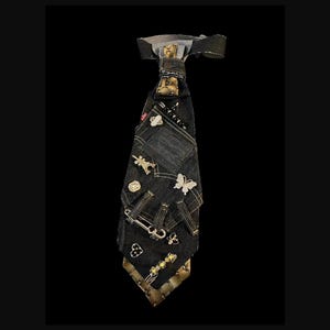 Upcycled Custom Junk Necktie with Patch & Charms (Made to Order)